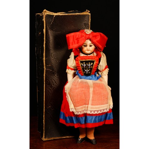 7117 - A Simon & Halbig (Germany) bisque shoulder head Alsace costume doll, the bisque shoulder head inset ... 