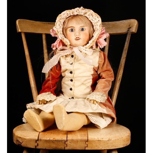 7118 - A Jules Verlingue (France) bisque head and painted composition bodied doll, the bisque head inset wi... 