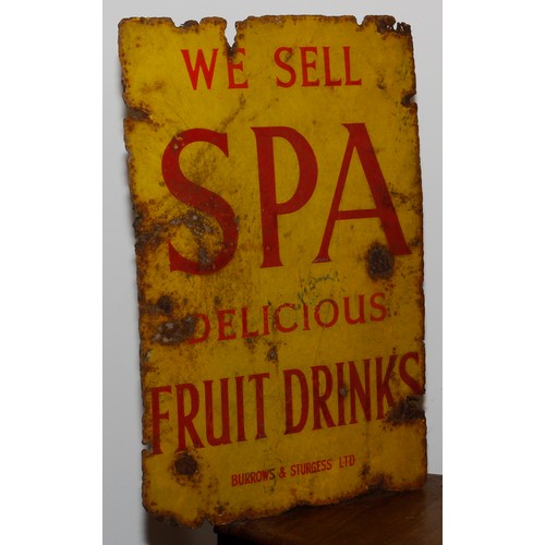 7125 - Advertising - a rectangular shaped single sided enamel sign, 'WE SELL SPA DELICIOUS FRUIT DRINKS, BU... 