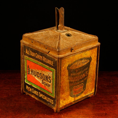 7126 - Advertising - a Hudson's Soap pictorial tin shop counter string dispenser, the alternating sides dep... 