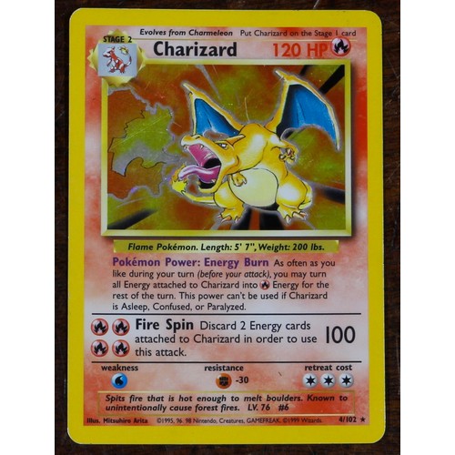 7135 - Pokemon, Pokemon Trading Cards – a Charizard 4/102 holographic foil trading card with shadow, from t... 