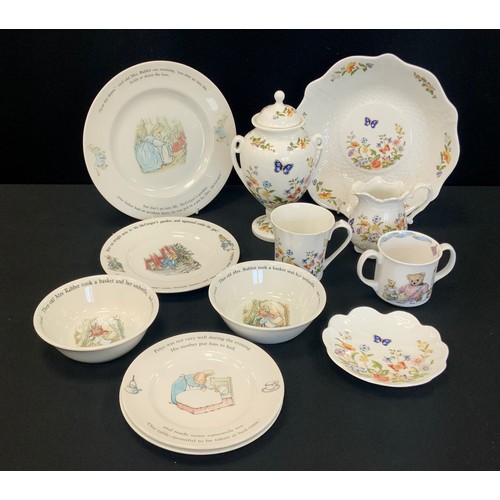 72 - Ceramics - Aynsley Cottage garden urn and cover, bowl, trinket dishes;  Wedgwood Peter Rabbit plates... 