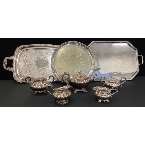 79 - A large Art Deco Walker & Hall silver plated twin handled tray, 64cm x 40cm, another floral 67cm x 3... 