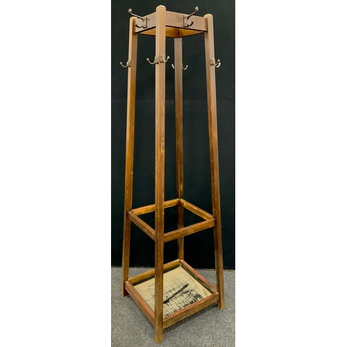 171 - A mid-20th century school or office hat and coat stand, 173cm high.