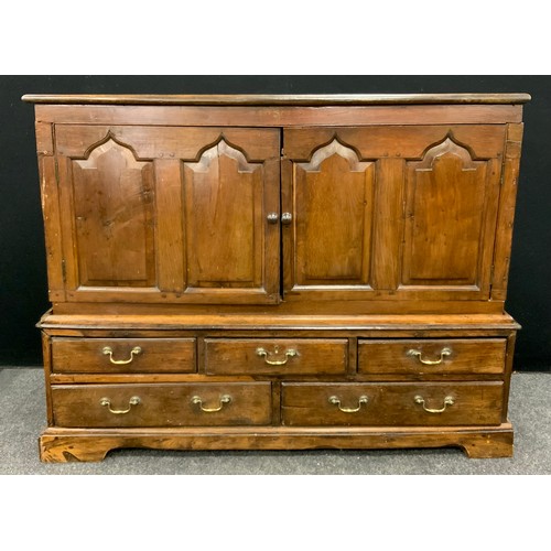 173 - An 18th century and later oak mule chest/cabinet, 108cm high x 137.5cm wide x 48cm deep.