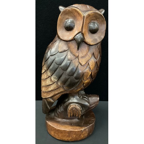 178 - A large mahogany carving, of an owl, 44cm high