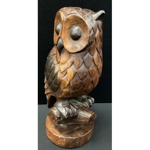 178 - A large mahogany carving, of an owl, 44cm high