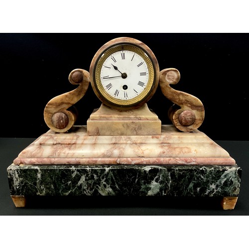 181 - A 19th century alabaster and marble drum head mantel clock, c.1880