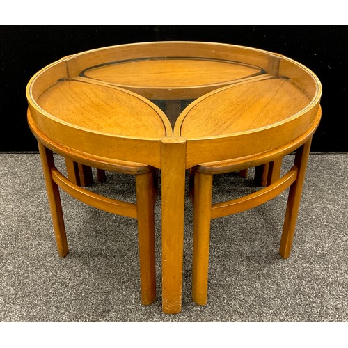 203 - Mid Century Design - A Nathan Furniture Teak ‘Trinity’ coffee table, the circular glass-topped coffe... 