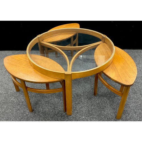 203 - Mid Century Design - A Nathan Furniture Teak ‘Trinity’ coffee table, the circular glass-topped coffe... 