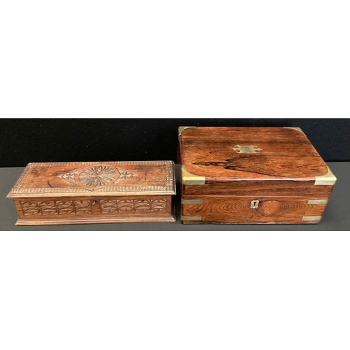 250 - A Victorian brass bound rosewood jewellery box;  carved oak glove box (2)