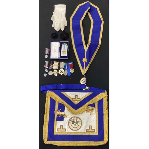 265 - Masonic Regalia - Chatsworth Lodge No 3430 9ct gold medal, others base metal, Royal Masonic Hospital... 