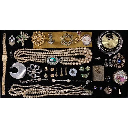 267 - Jewellery - a Silver Anchor brooch, marcasite earrings, floral brooches, simulated pearls, etc