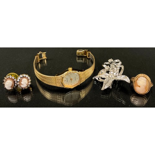 288 - Jewellery & Watches - a cameo portrait ring, 9ct gold shank, size N/O. 3.4g gross;  pair of earrings... 