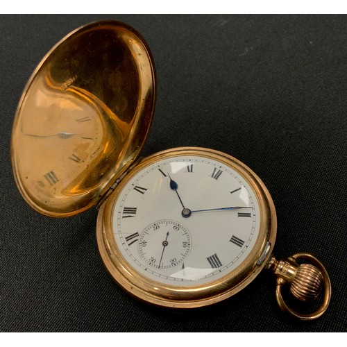 290 - A Waltham Royal 9ct gold hunter cased pocket watch, white enamel dial, bold Roman numerals, subsidia... 