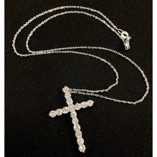 349 - A diamond cross pendant necklace, set with sixteen certified round brilliant cut diamonds, total dia... 