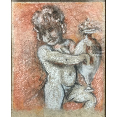 451 - English School
Cherub Holding a Classical Vase, 
unsigned, coloured chalk, 27cm x 22cm