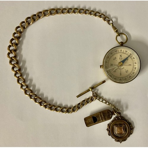 468 - A Victorian Albert with compass; a fob and whistle