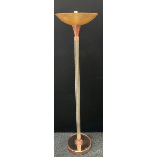 445 - An Art Deco freestanding floor lamp, glass rod column, crazed effect plastic shade, mirrored base,  ... 