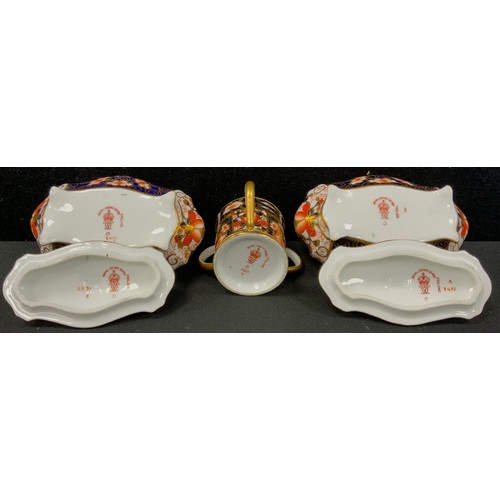 2 - Royal Crown Derby - a pair of miniature 2451 pattern shaped trinket dishes and covers, printed marks... 