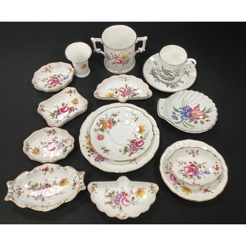19 - Royal Crown Derby ‘Derby Posie ware’ including; trinket trays, vases, loving cup; Royal coffee can a... 