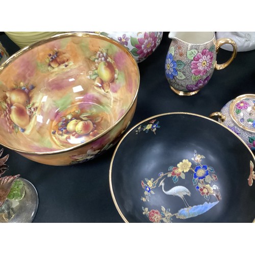 30 - Mid century ceramics including; Carlton ware bowl, 20cm dia, Worcester style bowl, Burleigh ware jug... 