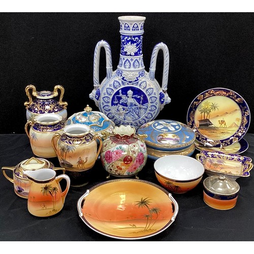 46 - Noritake ware including; a pair of vases, 17cm high, oval lozenge lidded pot, 20cm high, other ware ... 