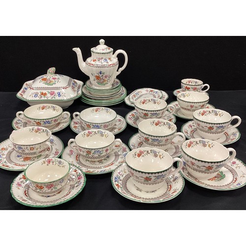 66 - A part Spode ‘Chinese Rose’ tea service for six including; six tea cups and saucers, a tea pot, four... 