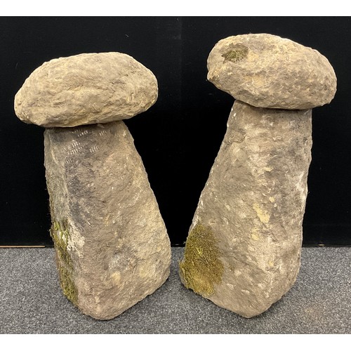 107 - Garden Statuary - A pair of large, contemporary, Derbyshire gritstone Staddle stones / garden orname... 