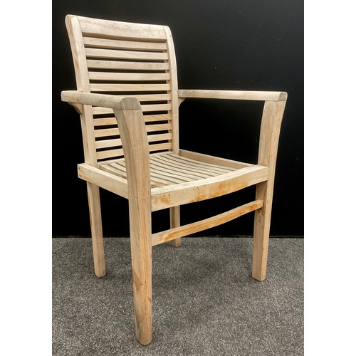 121 - Garden Furniture - a serpentine front garden chair, slatted seat, approx 96cm x 64cm x 55cm