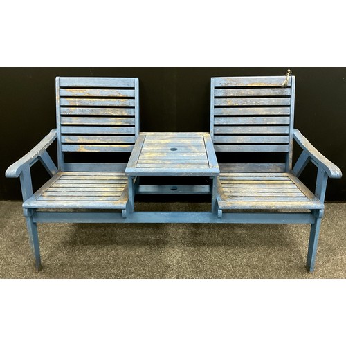 122 - Garden Furniture - a two seater garden bench, the centre section with table divider, approx 92cm x 1... 