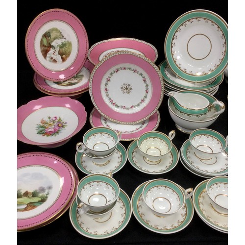 62 - 19th century porcelain including; a mint green tea service for eight including; eight tea cups and s... 
