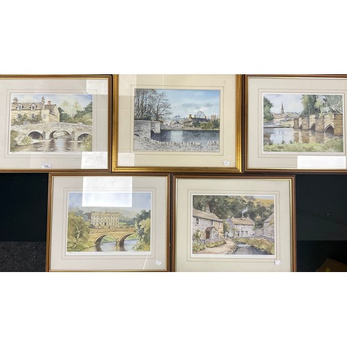 133 - John Rudkin, Ashford in the water, signed, watercolour, 32cm x 37cm;  another four signed, limited e... 