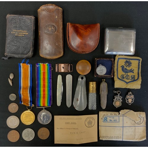 245 - A World War I, medal pair, Victory and Civilization medals to PTE F Binns, 12-1139, Yorks & Lanc R ,... 