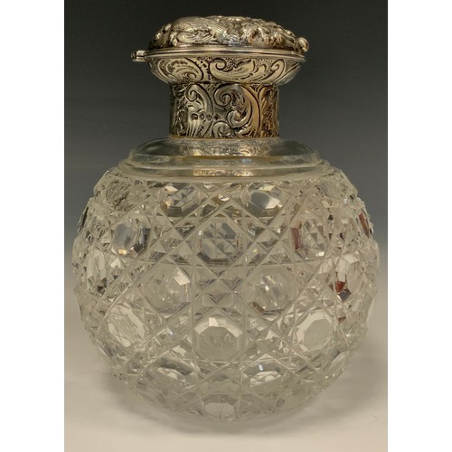 265 - A Victorian silver mounted hobnail-cut globular scent bottle, London 1889