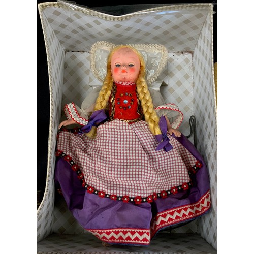 268 - Boxes & Objects - Two Pedigree dolls in traditional costume, both boxed;  compacts, Scent bottles, c... 