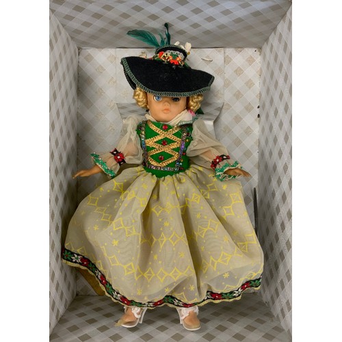 268 - Boxes & Objects - Two Pedigree dolls in traditional costume, both boxed;  compacts, Scent bottles, c... 