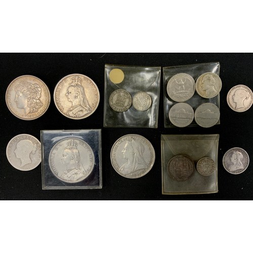 308 - Coins & Tokens - Victorian silver crowns, 1889, 1891, 1896, half crown 1874, silver shilling 199, et... 