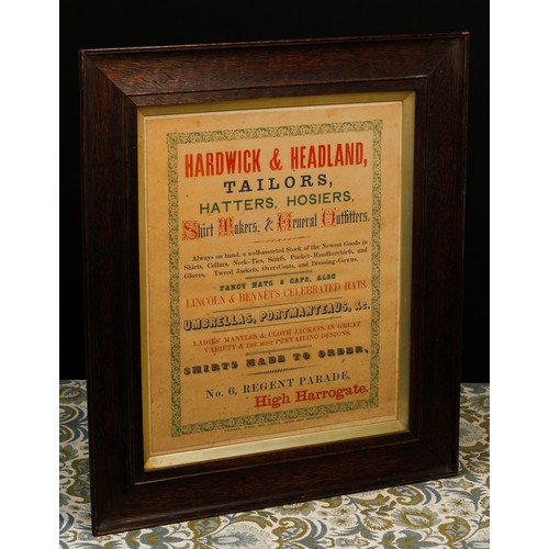 7165 - Advertising - a framed advertising print, 'HARDWICK & HEADLAND, TAILORS, HATTERS, HOSIERS, SHIRT MAK... 