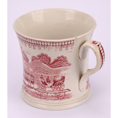 49 - Railway Interest - steam locomotives, a 19th century Staffordshire pearlware mug, printed in sepia t... 