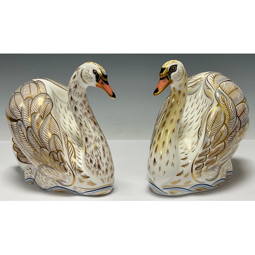 1 - A pair Royal Crown Derby paperweights, The Royal Swans, William and Catherine, exclusive to Govier's... 