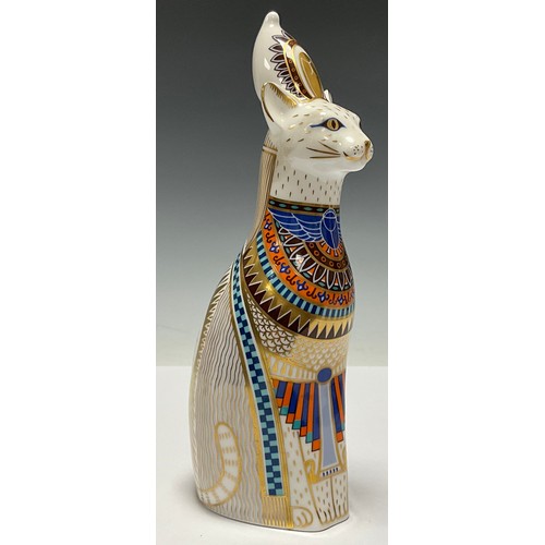 9 - A Royal Crown Derby model, The Royal Cats Collection, Egyptian Cat, 22cm tall, printed mark to base,... 