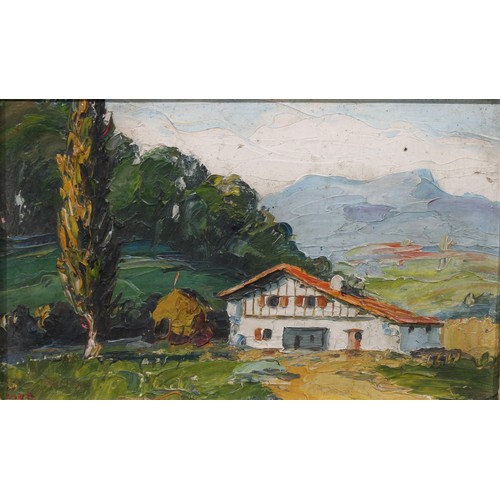 421 - French School (early 20th century)
Le Pays Basque a Ascain
oil on panel, 12cm x 19.5cm