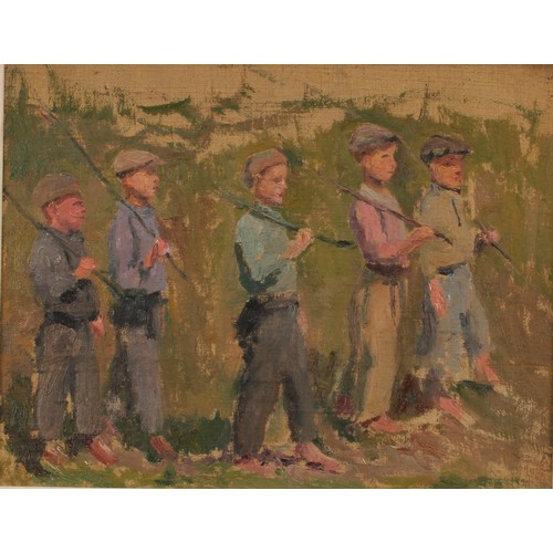 429 - Soviet School (20th century)
Young Recruits,
oil on board, 27cm x 34cm