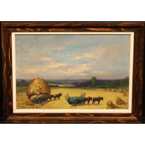 437 - Leon Hatot (20th century)
Haymaking,
signed and dated, oil on hardboard, 48cm x 71cm