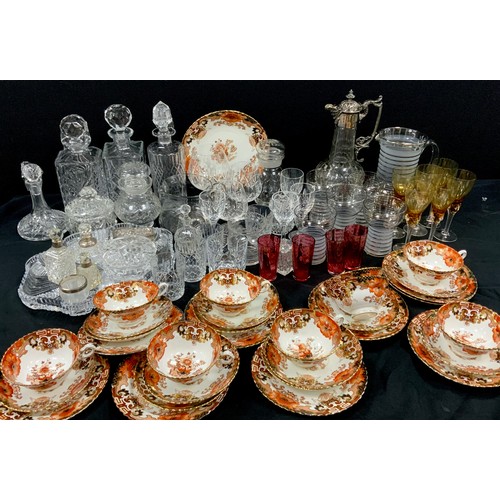 91 - Ceramics and Glass - Victorian and later glass ware including bottle decanters, metal mounted claret... 