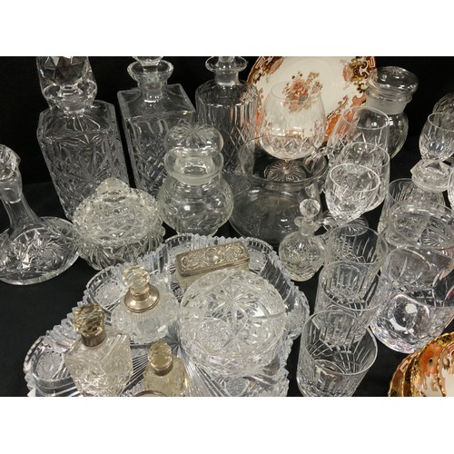 91 - Ceramics and Glass - Victorian and later glass ware including bottle decanters, metal mounted claret... 