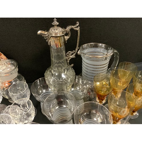 91 - Ceramics and Glass - Victorian and later glass ware including bottle decanters, metal mounted claret... 