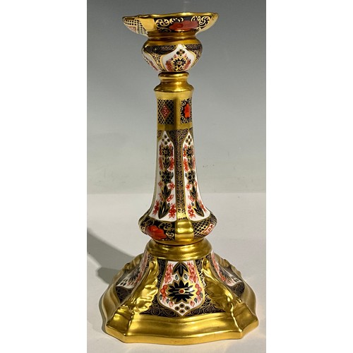 26 - A Royal Crown Derby 1128 Old Imari pattern Castleton candlestick, 18cm high, first quality