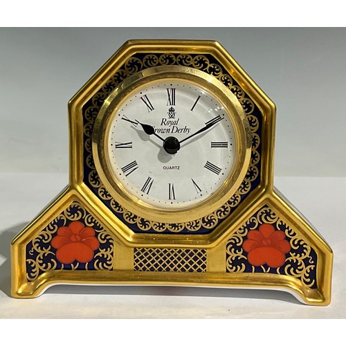 28 - A Royal Crown Derby 1128 Old Imari pattern mantel clock, 13cm wide, first quality